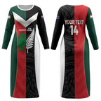 Custom Rugby New Zealand and Lebanon Couples Matching Long Sleeve Bodycon Dress and Hawaiian Shirt All Black Cedars Together