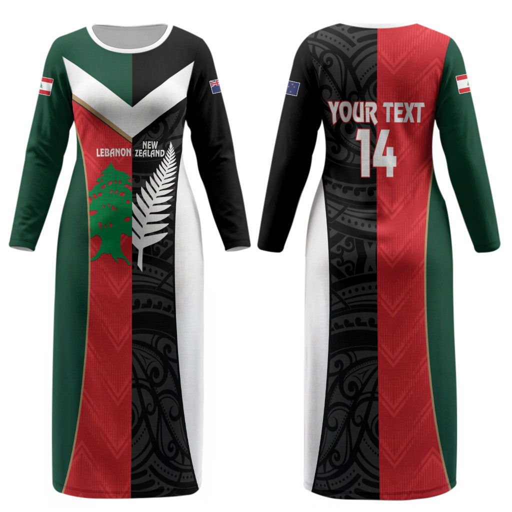 Custom Rugby New Zealand and Lebanon Couples Matching Long Sleeve Bodycon Dress and Hawaiian Shirt All Black Cedars Together