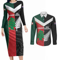 Custom Rugby New Zealand and Lebanon Couples Matching Long Sleeve Bodycon Dress and Long Sleeve Button Shirt All Black Cedars Together
