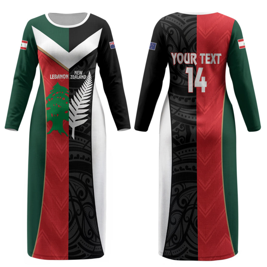 Custom Rugby New Zealand and Lebanon Couples Matching Long Sleeve Bodycon Dress and Long Sleeve Button Shirt All Black Cedars Together