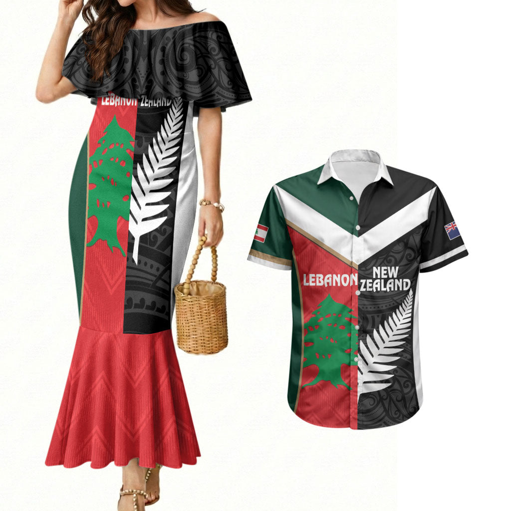 Custom Rugby New Zealand and Lebanon Couples Matching Mermaid Dress and Hawaiian Shirt All Black Cedars Together