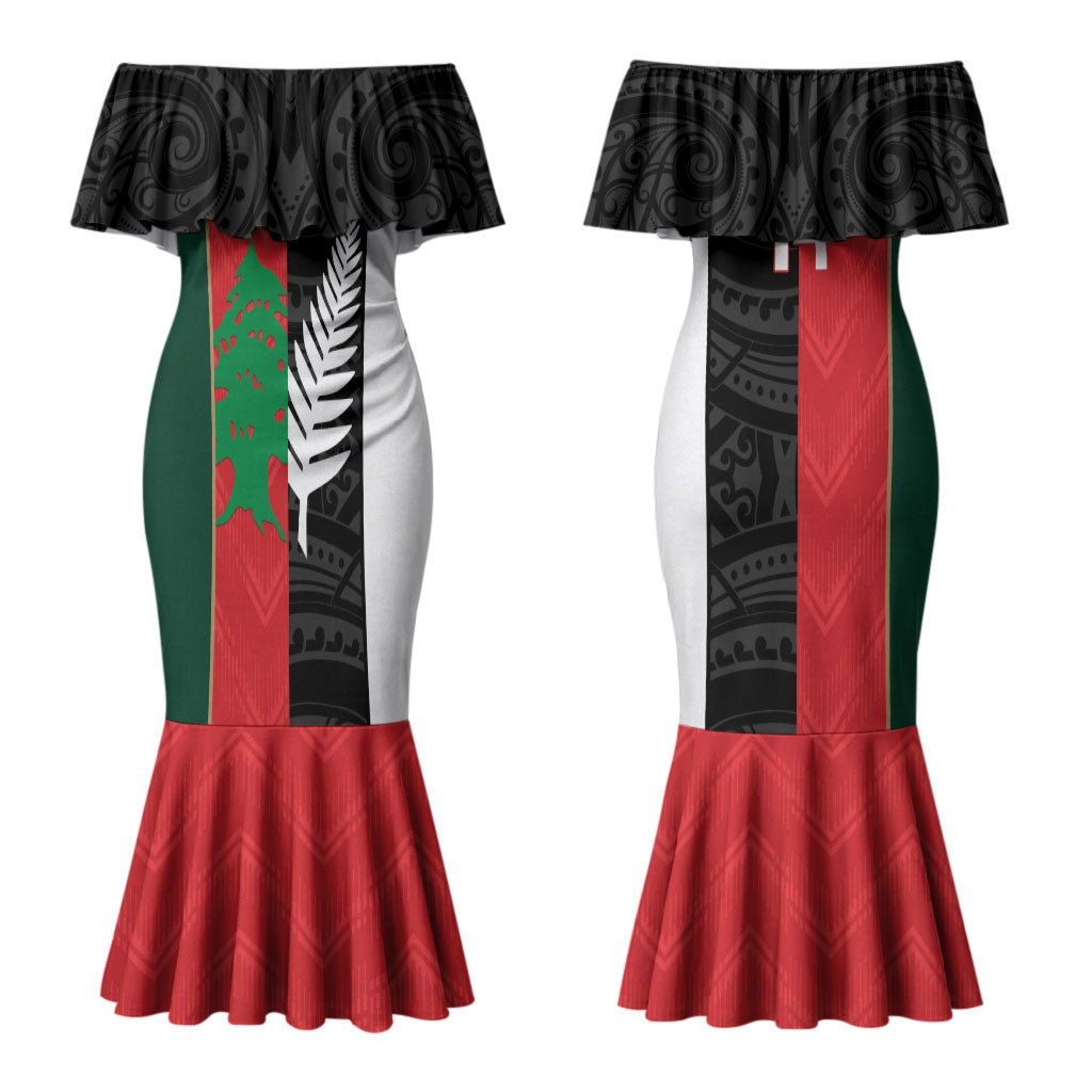 Custom Rugby New Zealand and Lebanon Couples Matching Mermaid Dress and Hawaiian Shirt All Black Cedars Together