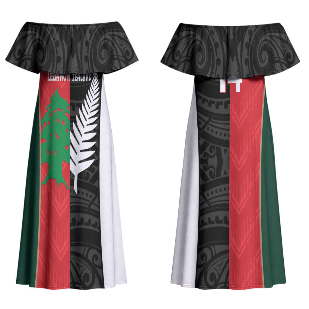 Custom Rugby New Zealand and Lebanon Couples Matching Off Shoulder Maxi Dress and Hawaiian Shirt All Black Cedars Together