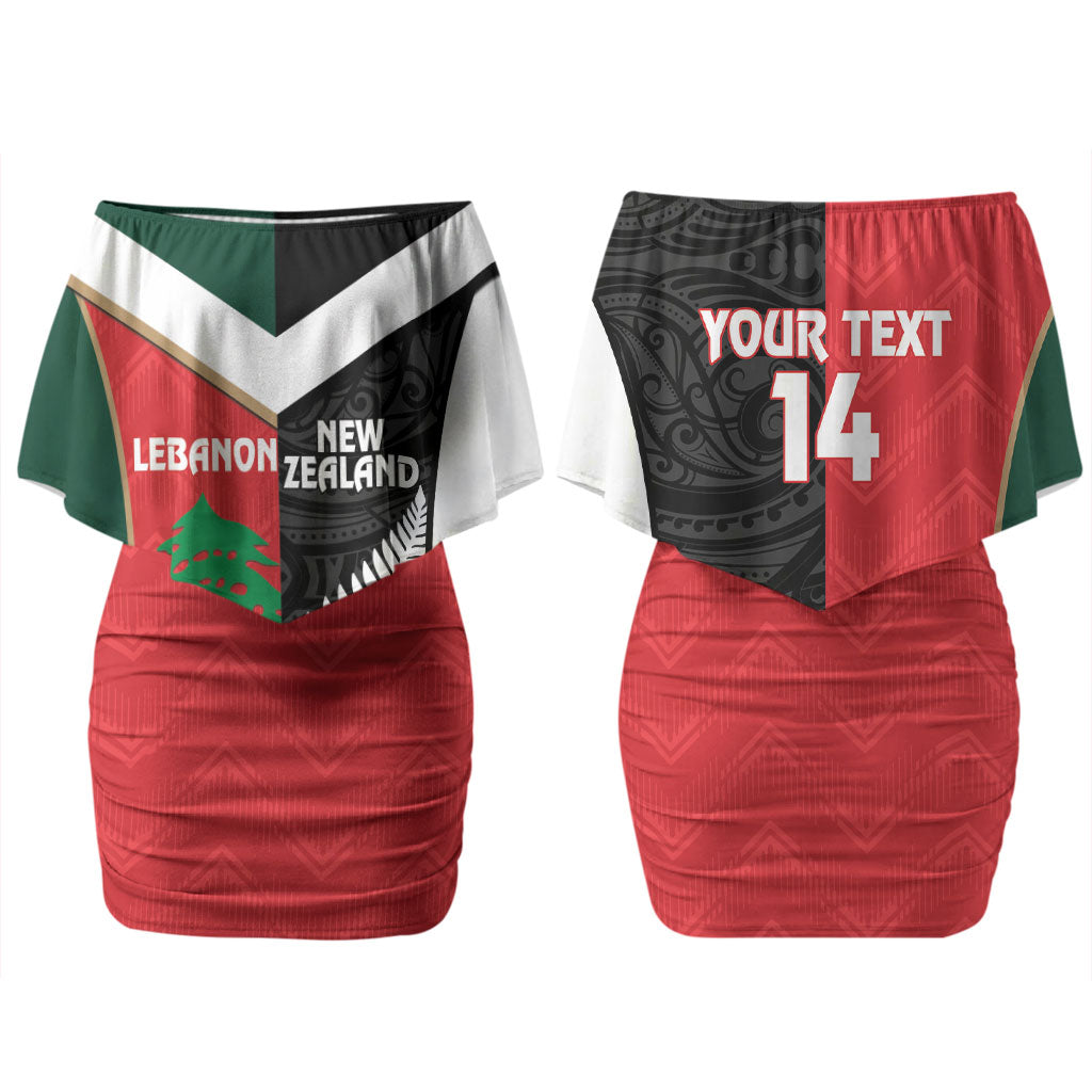Custom Rugby New Zealand and Lebanon Couples Matching Off Shoulder Short Dress and Hawaiian Shirt All Black Cedars Together