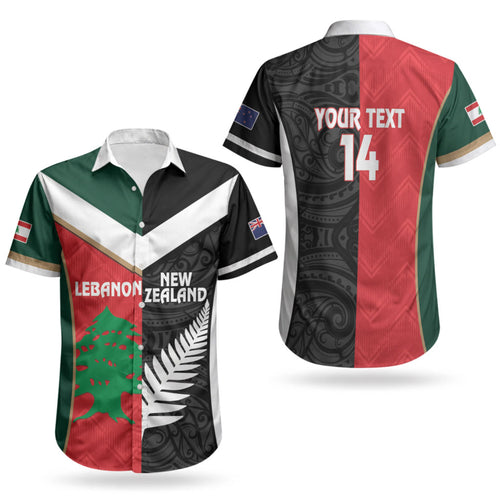Custom Rugby New Zealand and Lebanon Couples Matching Off Shoulder Short Dress and Hawaiian Shirt All Black Cedars Together