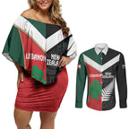 Custom Rugby New Zealand and Lebanon Couples Matching Off Shoulder Short Dress and Long Sleeve Button Shirt All Black Cedars Together