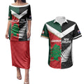 Custom Rugby New Zealand and Lebanon Couples Matching Puletasi and Hawaiian Shirt All Black Cedars Together
