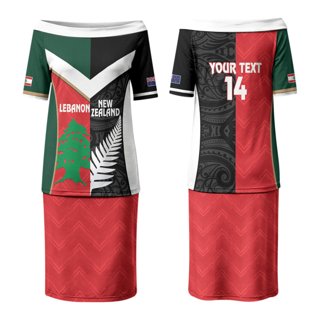 Custom Rugby New Zealand and Lebanon Couples Matching Puletasi and Hawaiian Shirt All Black Cedars Together