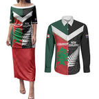 Custom Rugby New Zealand and Lebanon Couples Matching Puletasi and Long Sleeve Button Shirt All Black Cedars Together