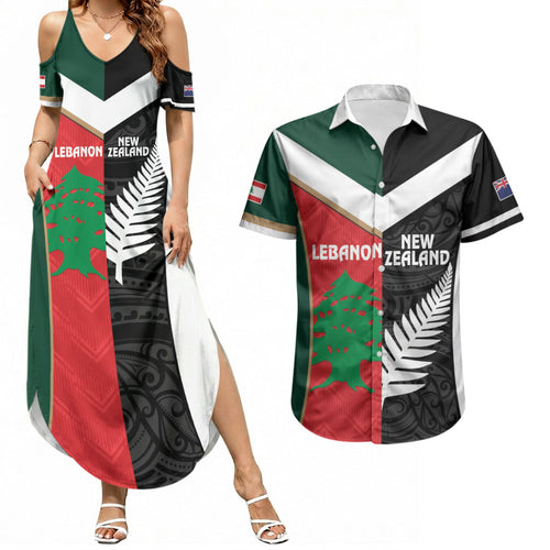 Custom Rugby New Zealand and Lebanon Couples Matching Summer Maxi Dress and Hawaiian Shirt All Black Cedars Together