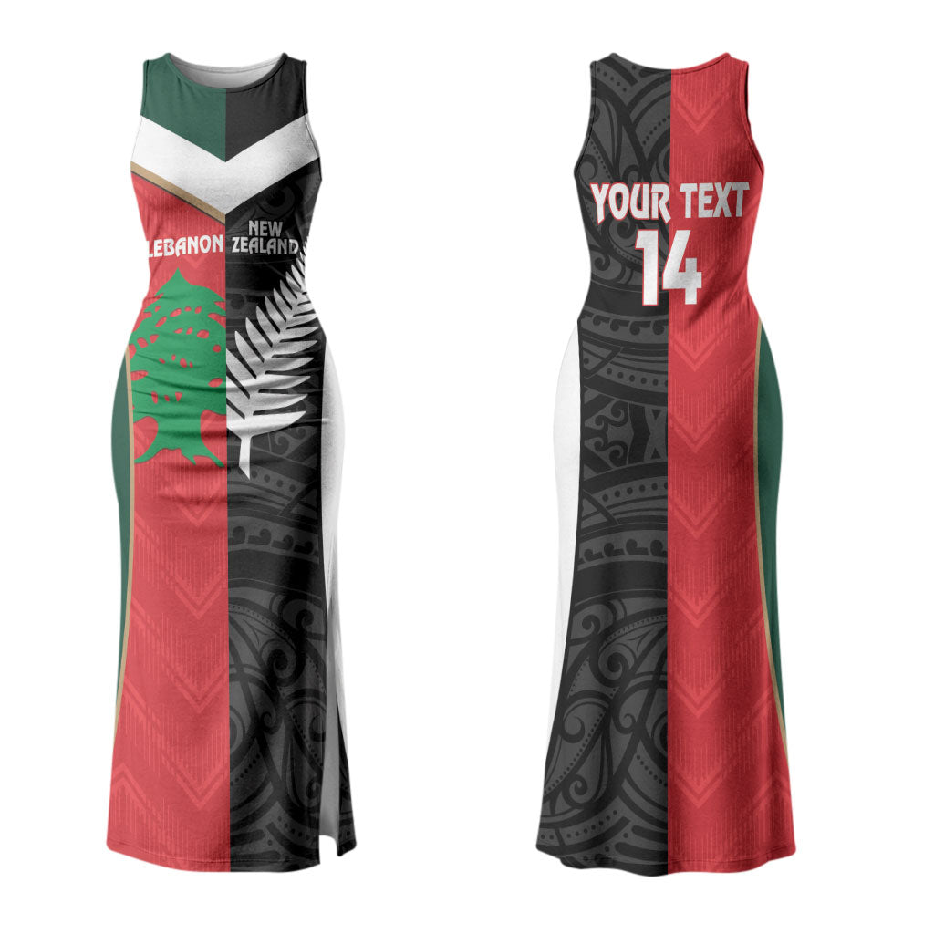 Custom Rugby New Zealand and Lebanon Couples Matching Tank Maxi Dress and Long Sleeve Button Shirt All Black Cedars Together