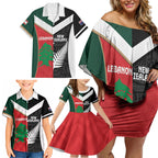 Custom Rugby New Zealand and Lebanon Family Matching Off Shoulder Short Dress and Hawaiian Shirt All Black Cedars Together