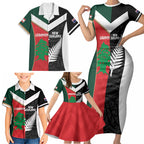 Custom Rugby New Zealand and Lebanon Family Matching Short Sleeve Bodycon Dress and Hawaiian Shirt All Black Cedars Together