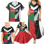 Custom Rugby New Zealand and Lebanon Family Matching Summer Maxi Dress and Hawaiian Shirt All Black Cedars Together