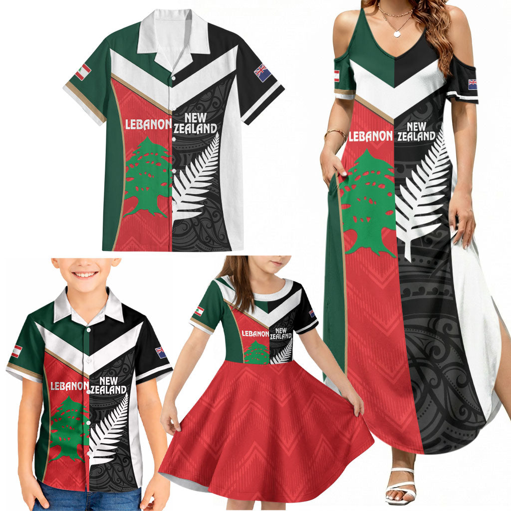 Custom Rugby New Zealand and Lebanon Family Matching Summer Maxi Dress and Hawaiian Shirt All Black Cedars Together