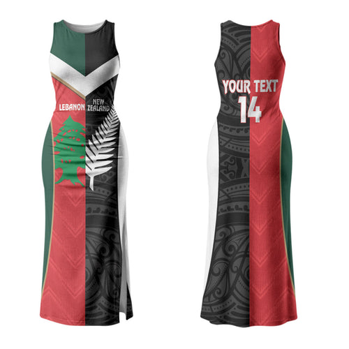 Custom Rugby New Zealand and Lebanon Family Matching Tank Maxi Dress and Hawaiian Shirt All Black Cedars Together