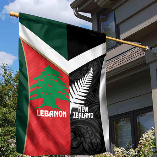 Rugby New Zealand and Lebanon Garden Flag All Black Cedars Together