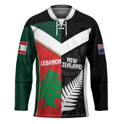 Custom Rugby New Zealand and Lebanon Hockey Jersey All Black Cedars Together