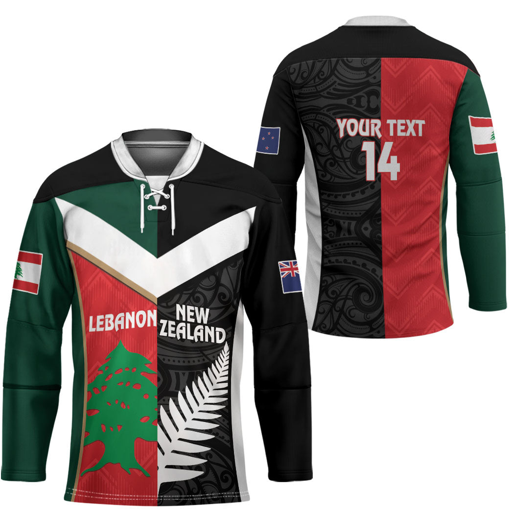 Custom Rugby New Zealand and Lebanon Hockey Jersey All Black Cedars Together