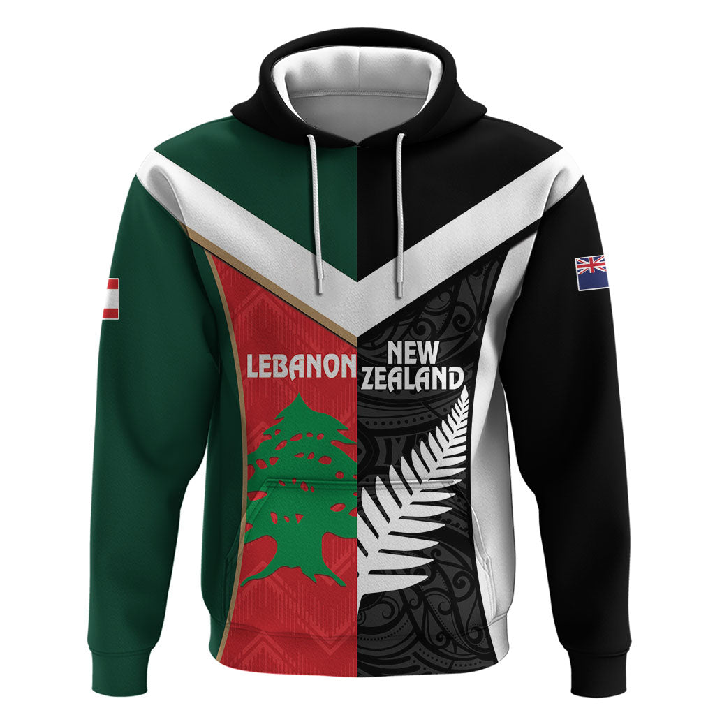 Custom Rugby New Zealand and Lebanon Hoodie All Black Cedars Together