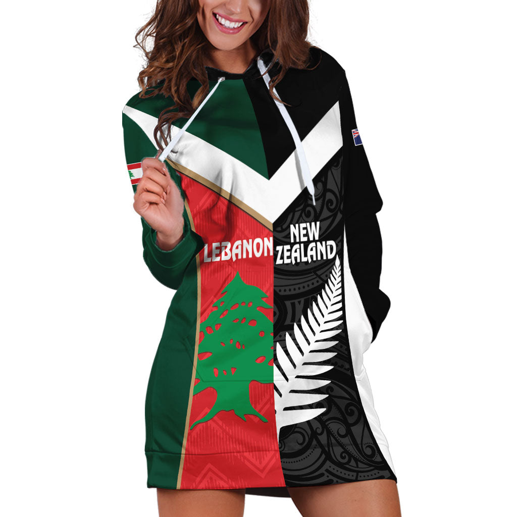 Custom Rugby New Zealand and Lebanon Hoodie Dress All Black Cedars Together