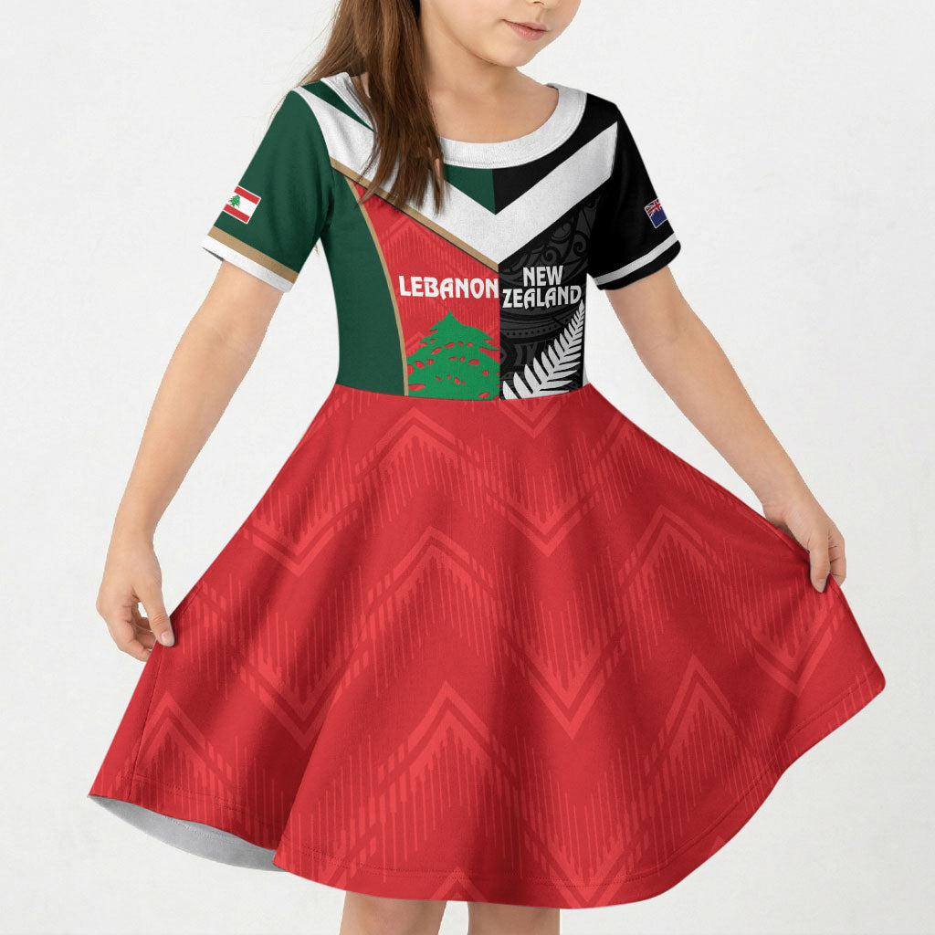 Custom Rugby New Zealand and Lebanon Kid Short Sleeve Dress All Black Cedars Together