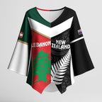 Custom Rugby New Zealand and Lebanon Kimono Sleeve Blouse All Black Cedars Together