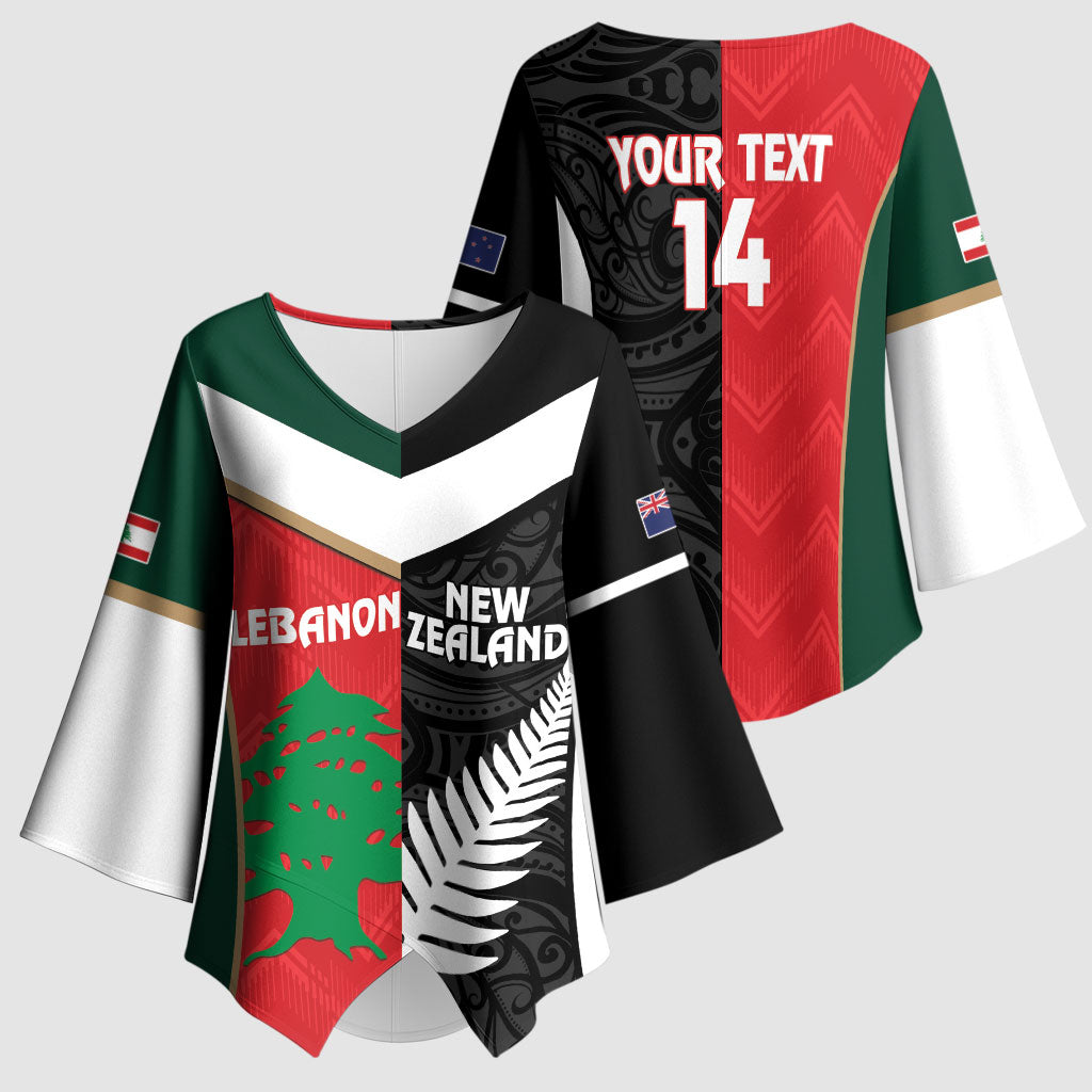 Custom Rugby New Zealand and Lebanon Kimono Sleeve Blouse All Black Cedars Together