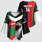 Custom Rugby New Zealand and Lebanon Kimono Sleeve Blouse All Black Cedars Together