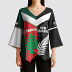 Custom Rugby New Zealand and Lebanon Kimono Sleeve Blouse All Black Cedars Together