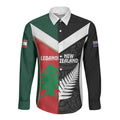 Custom Rugby New Zealand and Lebanon Long Sleeve Button Shirt All Black Cedars Together