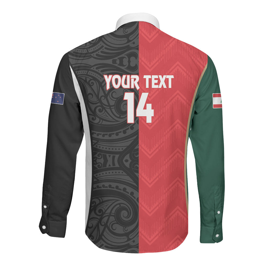 Custom Rugby New Zealand and Lebanon Long Sleeve Button Shirt All Black Cedars Together