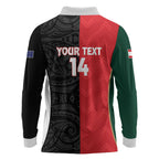 Custom Rugby New Zealand and Lebanon Long Sleeve Polo Shirt All Black Cedars Together