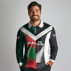 Custom Rugby New Zealand and Lebanon Long Sleeve Polo Shirt All Black Cedars Together