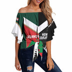 Custom Rugby New Zealand and Lebanon Off Shoulder Wrap Waist Top All Black Cedars Together