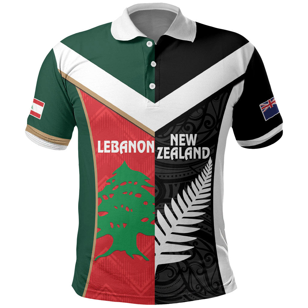 Custom Rugby New Zealand and Lebanon Polo Shirt All Black Cedars Together
