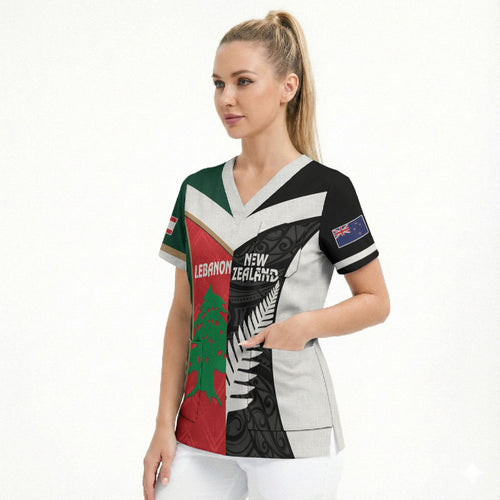 Custom Rugby New Zealand and Lebanon Scrub Top All Black Cedars Together