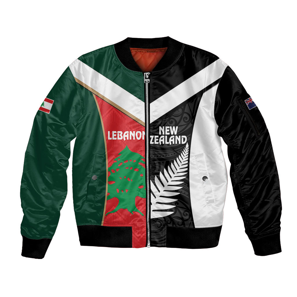Custom Rugby New Zealand and Lebanon Sleeve Zip Bomber Jacket All Black Cedars Together