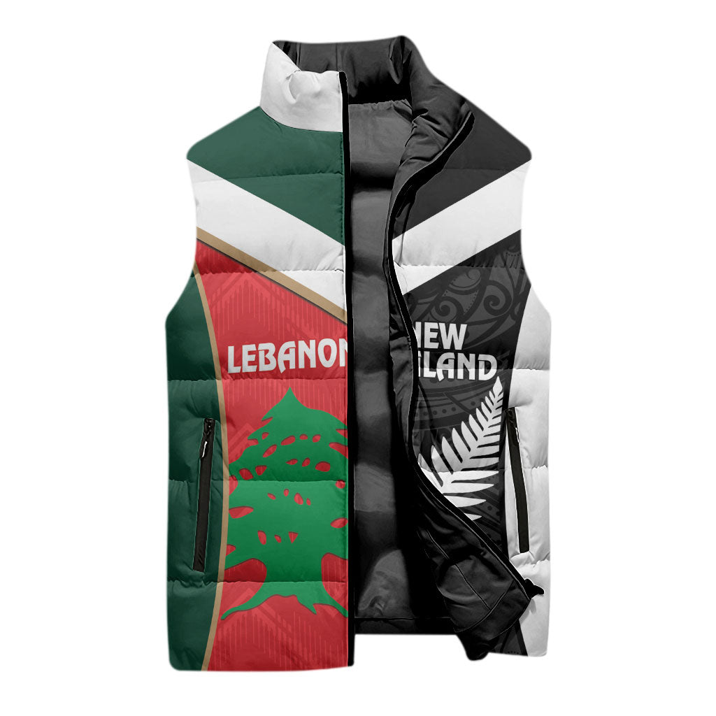 Custom Rugby New Zealand and Lebanon Sleeveless Puffer Jacket All Black Cedars Together
