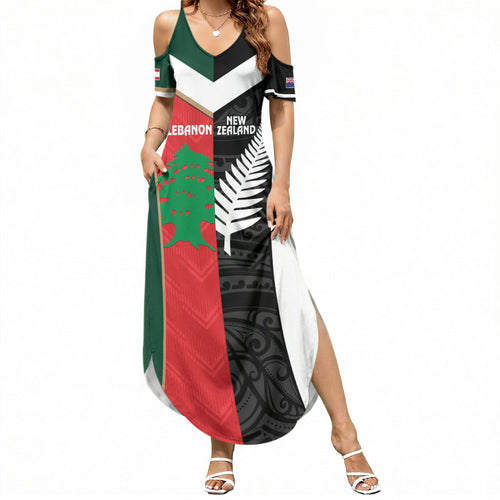 Custom Rugby New Zealand and Lebanon Summer Maxi Dress All Black Cedars Together