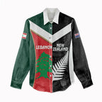 Custom Rugby New Zealand and Lebanon Women Casual Shirt All Black Cedars Together
