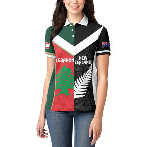 Custom Rugby New Zealand and Lebanon Women Polo Shirt All Black Cedars Together
