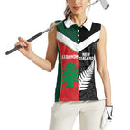 Custom Rugby New Zealand and Lebanon Women Sleeveless Polo Shirt All Black Cedars Together