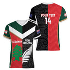 Custom Rugby New Zealand and Lebanon Women V-Neck T-Shirt All Black Cedars Together