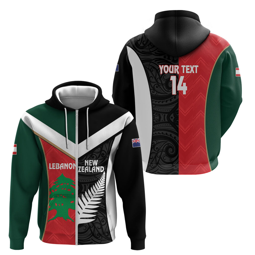 Custom Rugby New Zealand and Lebanon Zip Hoodie All Black Cedars Together
