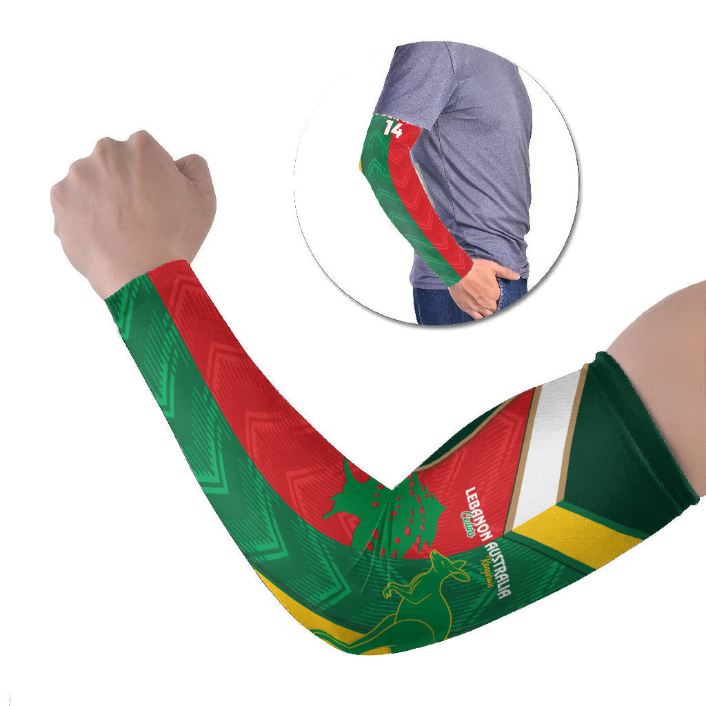 Custom Rugby Australia and Lebanon Arm Sleeves Aussie Kangaroos Cedars Together