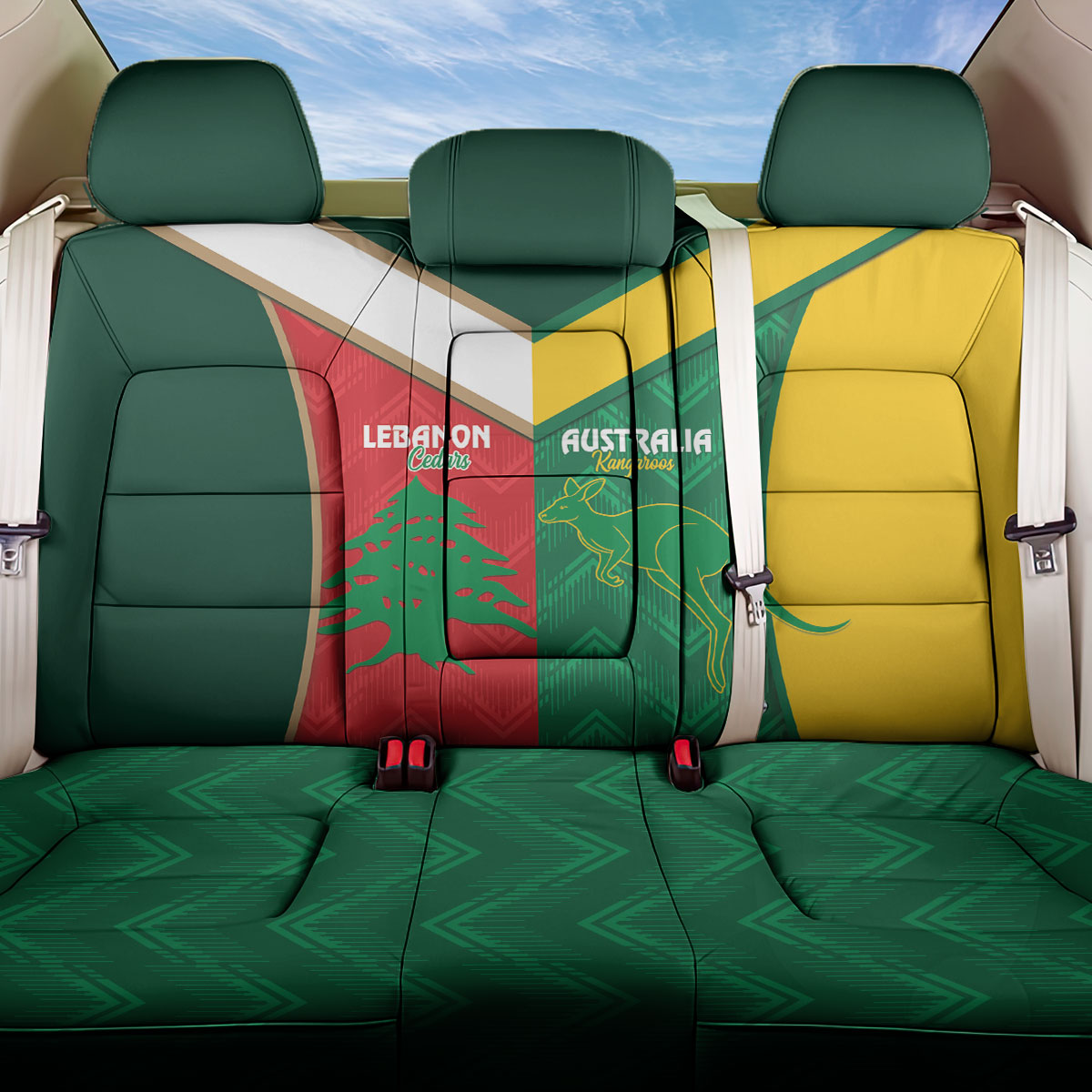 Rugby Australia and Lebanon Back Car Seat Cover Aussie Kangaroos Cedars Together