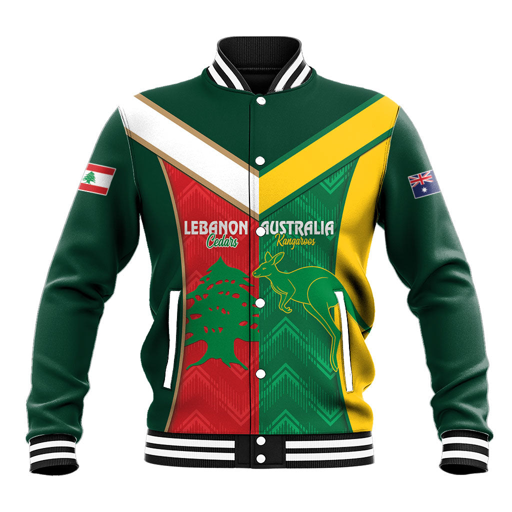 Custom Rugby Australia and Lebanon Baseball Jacket Aussie Kangaroos Cedars Together