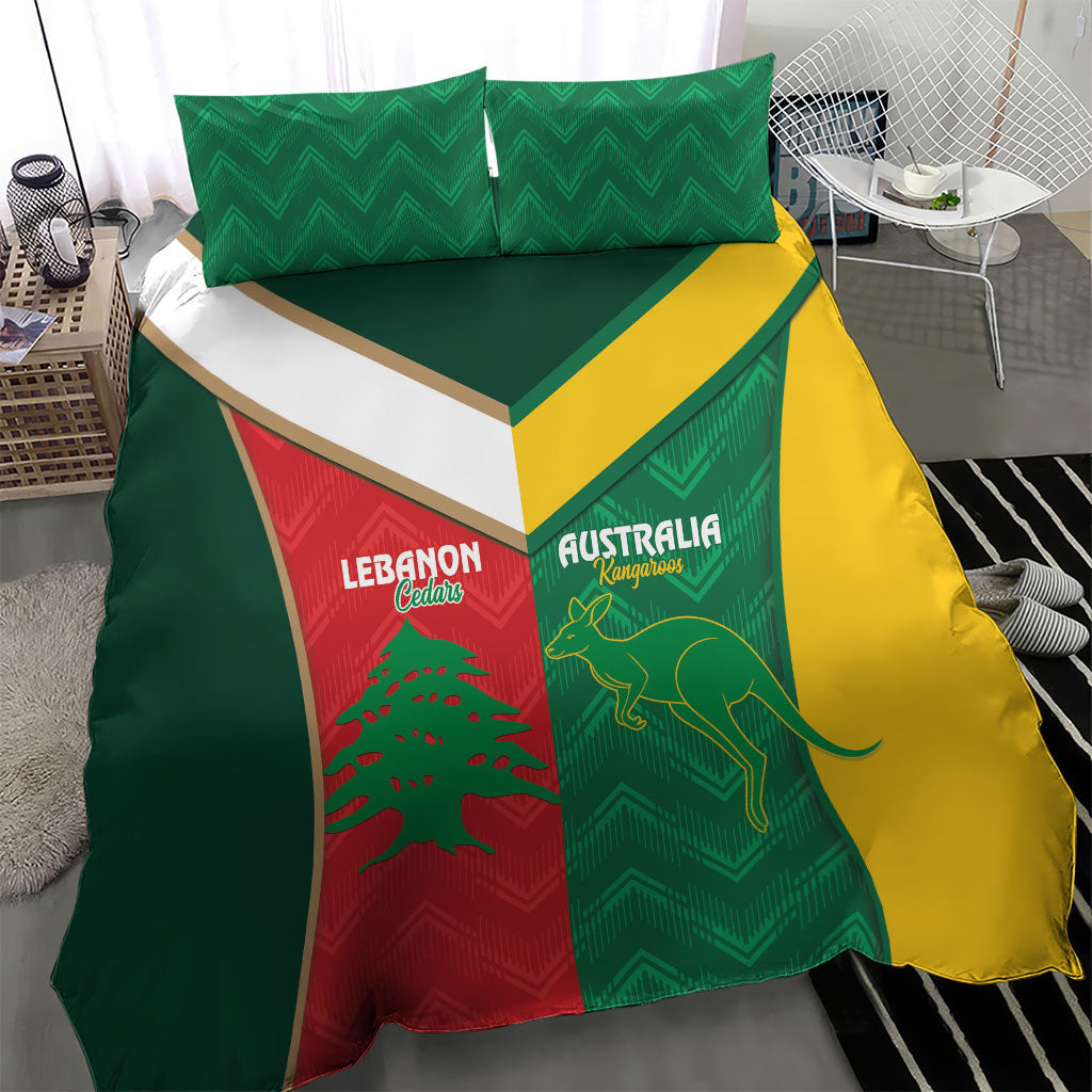 Rugby Australia and Lebanon Bedding Set Aussie Kangaroos Cedars Together