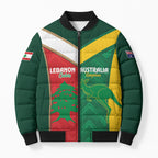 Custom Rugby Australia and Lebanon Bomber Puffer Jacket Aussie Kangaroos Cedars Together